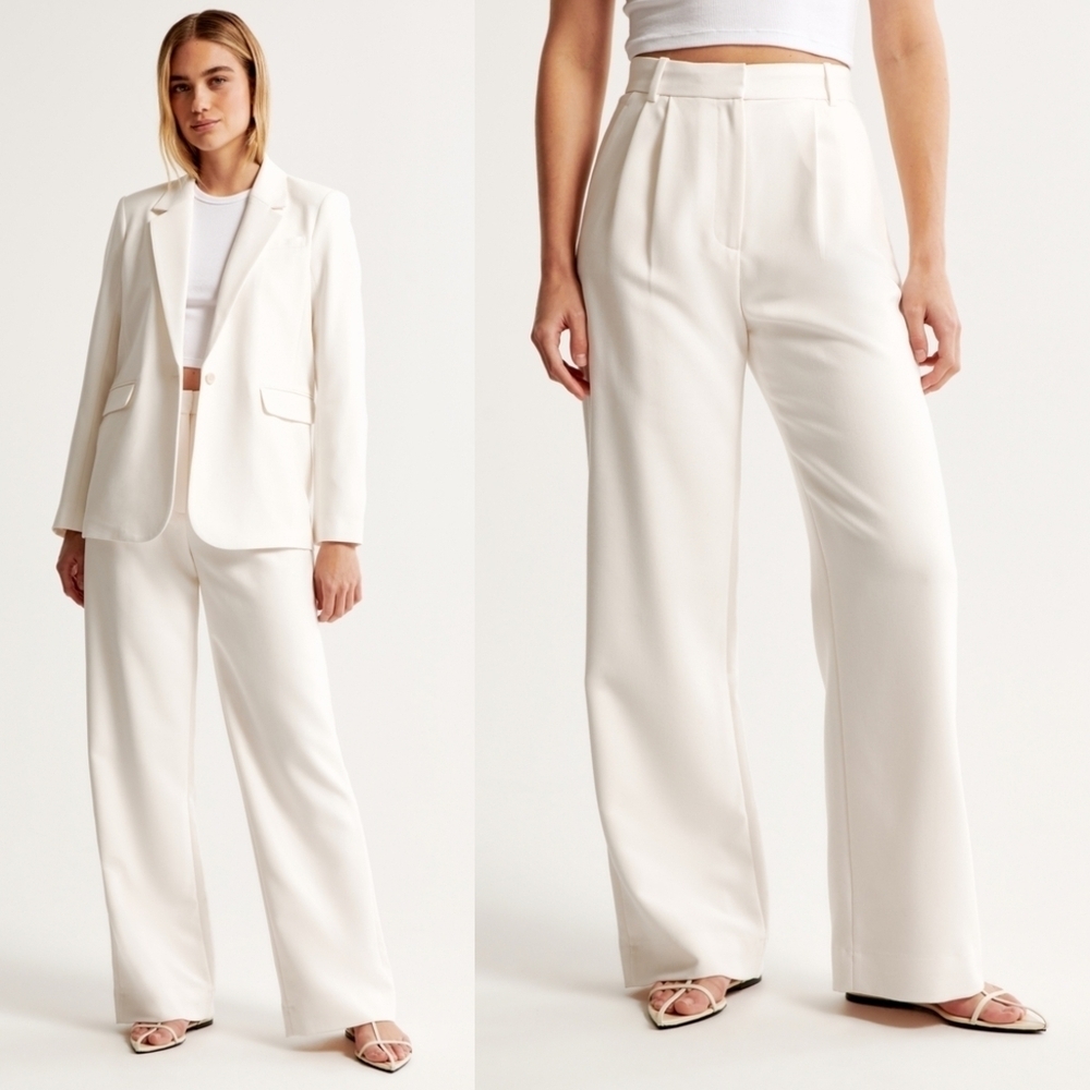 A&F Sloane Tailored Wide Leg Pant White